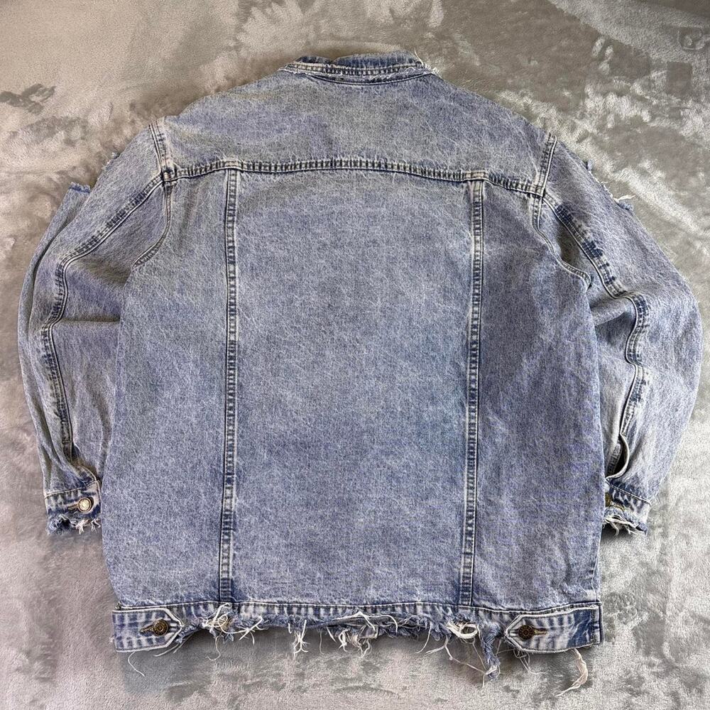 I&B Distressed Denim Jacket Womens Medium Light Wash Cropped Frayed Grunge - Picture 2 of 6